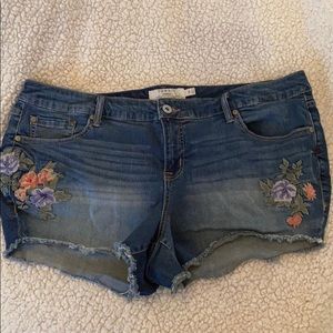 Torrid Floral Embroidered Jean Shorts